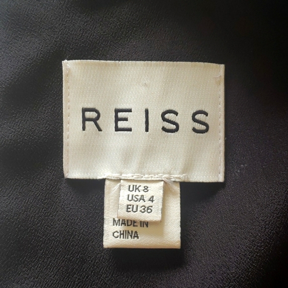 Reiss Black Sleeveless Shift Dress Size 4 Mock Neck Knee Length Shiny Lace Hem - Picture 3 of 7